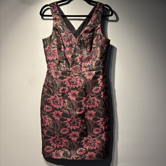 J.Crew Jacquard Floral Black, Gold, and Pink Metallic Dress Size 4 Sleeveless - Picture 1 of 8